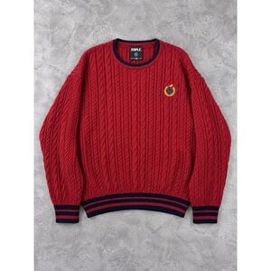 Staple Cable Knit Sweater Mens 2XL Red Crewneck Crest Varsity Streetwear